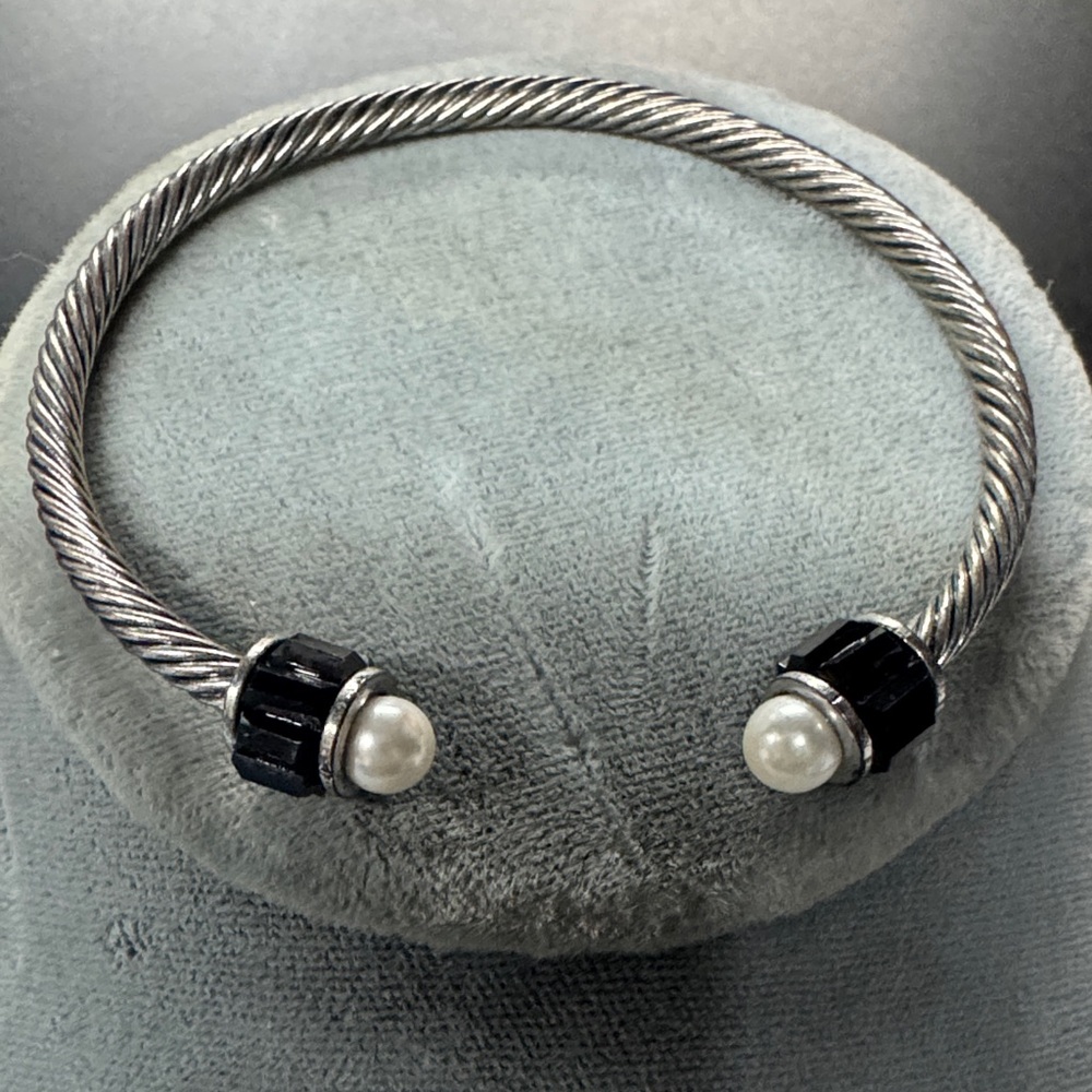 Elegant Silver and Black Cuff Bracelet